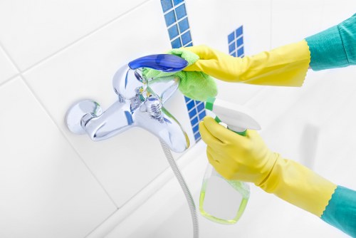 Safe carpet cleaning setup with equipment and controlled workspace